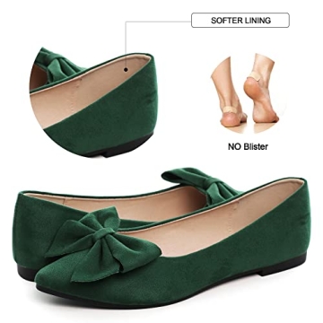 Women's Pointed Toe Flats Dressy Wedding Shoes Cute Bowknot Loafers Wide Width Business Casual Walking Shoes Non Slip Green US 8.5