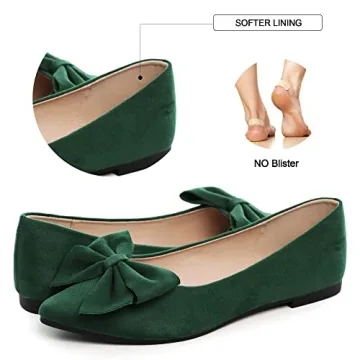 Women's Pointed Toe Flats Dressy Wedding Shoes Cute Bowknot Loafers Wide Width Business Casual Walking Shoes Non Slip Green US 8.5