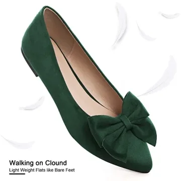 Women's Pointed Toe Flats Dressy Wedding Shoes Cute Bowknot Loafers Wide Width Business Casual Walking Shoes Non Slip Green US 8.5