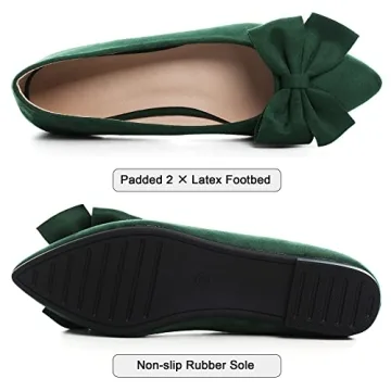 Women's Pointed Toe Flats Dressy Wedding Shoes Cute Bowknot Loafers Wide Width Business Casual Walking Shoes Non Slip Green US 8.5