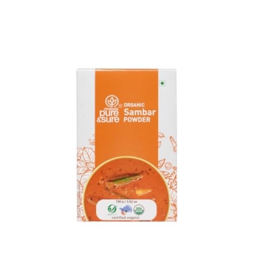 Pure & Sure Organic Sambar Powder | Authentic South Indian Spices | Non-GMO, Vegetarian | 100gm