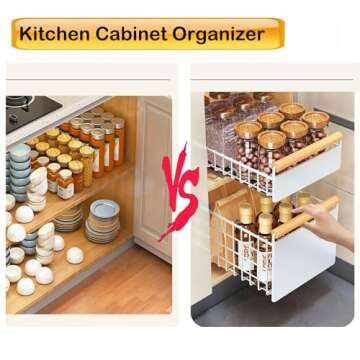 DCWINNES Pull Out Cabinet Organizer,Heavy Duty Slide Out Pantry Shelves With Adhesive Nano Film, Sliding Drawer Storage for Kitchen, Pantry, Shelves（14.96"Dx9.44"Wx3.54”H）