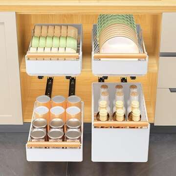 DCWINNES Pull Out Cabinet Organizer,Heavy Duty Slide Out Pantry Shelves With Adhesive Nano Film, Sliding Drawer Storage for Kitchen, Pantry, Shelves（14.96"Dx9.44"Wx3.54”H）