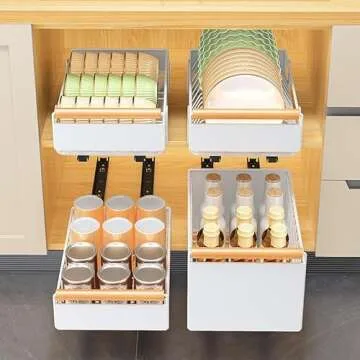 DCWINNES Pull Out Cabinet Organizer,Heavy Duty Slide Out Pantry Shelves With Adhesive Nano Film, Sliding Drawer Storage for Kitchen, Pantry, Shelves（14.96"Dx9.44"Wx3.54”H）