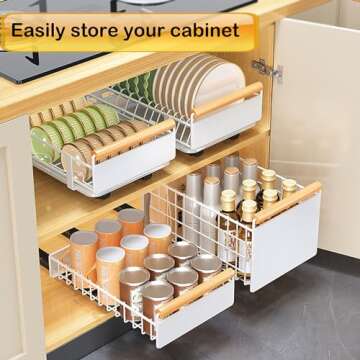 DCWINNES Pull Out Cabinet Organizer,Heavy Duty Slide Out Pantry Shelves With Adhesive Nano Film, Sliding Drawer Storage for Kitchen, Pantry, Shelves（14.96"Dx9.44"Wx3.54”H）
