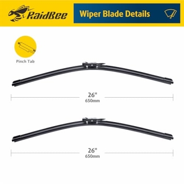 Raidbee® 26"+26" Windshield Wiper Blades Automotive Replacement for Ford Fusion 2013 2014 2015 2016 2017 2018 2019 2020 – Genuine OEM Quality (Set of 2) Pinch Tab