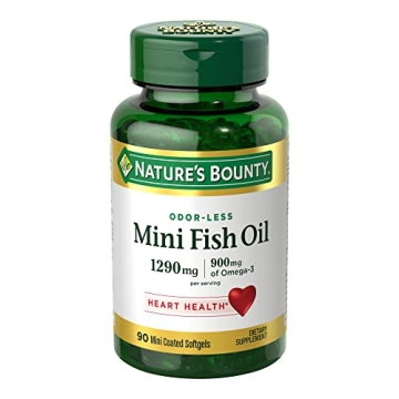 Nature's Bounty Mini Fish Oil Softgels 1290 mg, Omega-3, Supports Heart Health, Odor-Less, 90 Mini C...