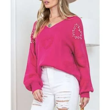 Valentine’s Fuzzy Heart Sweater for Women in Pink