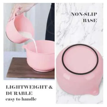 BoxedHome 4 Pack Nesting Mixing Bowl with Pour Spout and Handle, BPA free Microwave & Dishwasher Safe(Pink, 4 Pack with Handle)