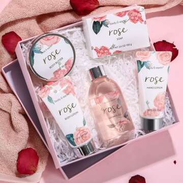 Rose Scented Spa Gift Set for Her - 5 Pieces