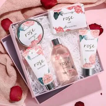 Rose Scented Spa Gift Set for Her - 5 Pieces
