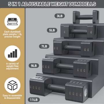 Adjustable Dumbbells Hand Weights Set: Sportneer 5 in 1 Weight Adjustment Dumbbells for Home Gym Exe...