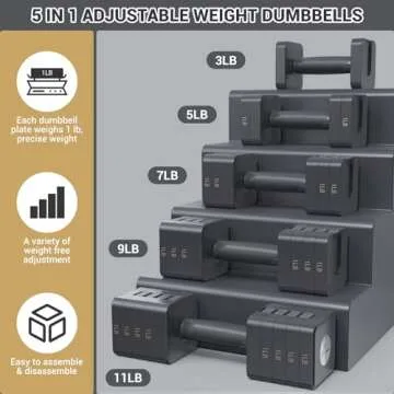 Adjustable Dumbbells Hand Weights Set: Sportneer 5 in 1 Weight Adjustment Dumbbells for Home Gym Exe...