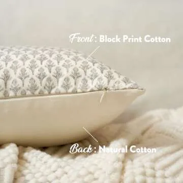 FIOUOVO Floral Pillow Covers 100% Cotton 18x18 Block Print Light Taupe