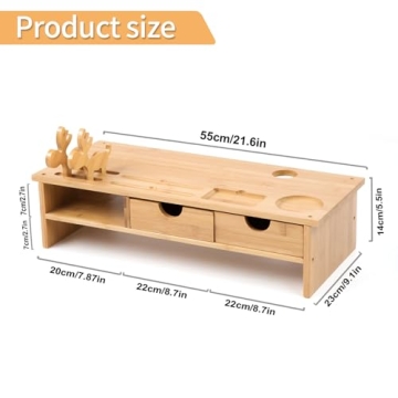 Stylish Bamboo Monitor Stand Riser with Storage Drawer