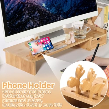 Stylish Bamboo Monitor Stand Riser with Storage Drawer