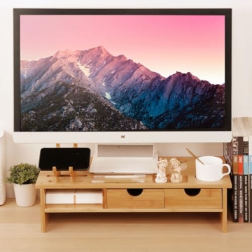 Stylish Bamboo Monitor Stand Riser with Storage Drawer