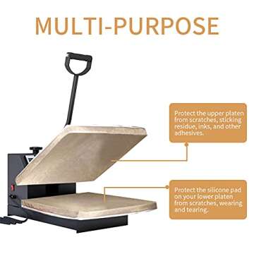 Heat Press Platen Wrap Cover, Non-Stick High Temperature Resistant Teflon Protector for Protecting Sublimation Heat Pressing Machine Plate from Residue, Inks, Scratches (15x15 Inch)