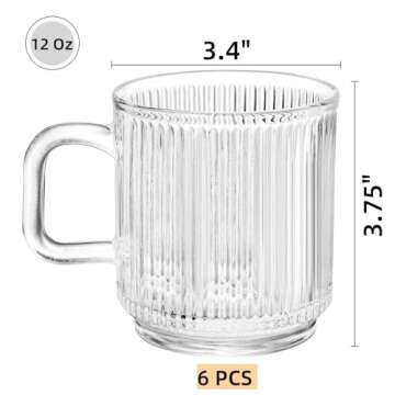 Noamus 6 Pack Premium Glass Coffee Mugs - Elegant Ribbed Design for Every Beverage