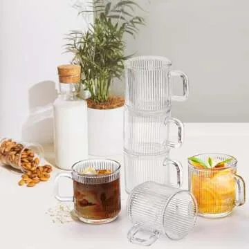 Noamus Premium Glass Coffee Mugs Set - 6 Pack 12 Oz