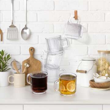 Noamus Premium Glass Coffee Mugs Set - 6 Pack 12 Oz