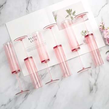 6 Pieces Pink Champagne Flutes 6 OZ Acrylic Square Champagne Glasses Stemmed Coupes Reusable Wedding Toasting Glasses Rose Bride Wine Glasses For Birthday Party Wedding Anniversary Christmas
