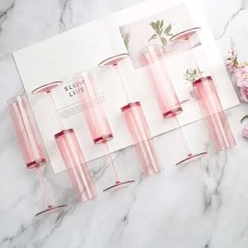 6 Pieces Pink Champagne Flutes 6 OZ Acrylic Square Champagne Glasses Stemmed Coupes Reusable Wedding Toasting Glasses Rose Bride Wine Glasses For Birthday Party Wedding Anniversary Christmas
