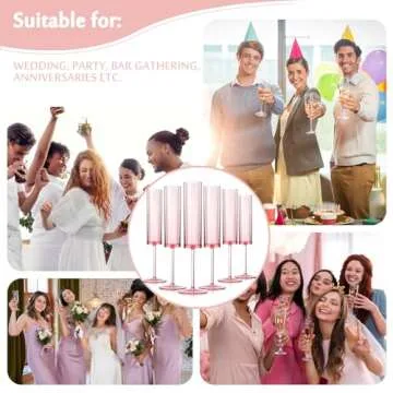 6 Pieces Pink Champagne Flutes 6 OZ Acrylic Square Champagne Glasses Stemmed Coupes Reusable Wedding Toasting Glasses Rose Bride Wine Glasses For Birthday Party Wedding Anniversary Christmas