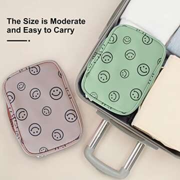 Peivob Drawstring Makeup Bag Open Lay Glat Toiletry Organizer Bag Cosmetic Bag Portable Large Capacity Makeup Bag for Travel Accessories Essentials (Green, Zipper Makeup Bag)