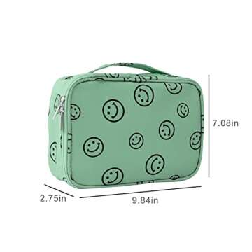 Peivob Drawstring Makeup Bag Open Lay Glat Toiletry Organizer Bag Cosmetic Bag Portable Large Capacity Makeup Bag for Travel Accessories Essentials (Green, Zipper Makeup Bag)
