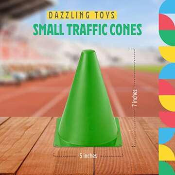 Traffic Cones 7 Inch Assorted Colors Plastic Traffic Cones - 12 Pack of 7 Multipurpose Construction Theme Party Sports Activity Cones for Kids Outdoor and Indoor Gaming and Festive Events