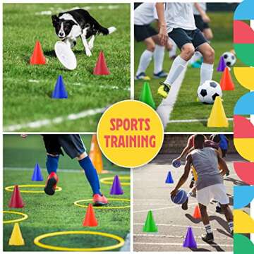 Traffic Cones 7 Inch Assorted Colors Plastic Traffic Cones - 12 Pack of 7 Multipurpose Construction Theme Party Sports Activity Cones for Kids Outdoor and Indoor Gaming and Festive Events
