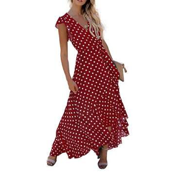 GRECERELLE Women's Summer Floral Print Cross V Neck Dress Bohemian Flowy Long Maxi Dress PD-Wine Red...