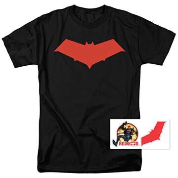 Popfunk Red Hood Jason Todd Superhero T Shirt & Stickers (Large, A. Black)