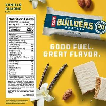 CLIF Builders - Vanilla Almond Flavor - Plant Based Protein Bars - Gluten Free - Non-GMO - Low Glycemic - 20g Protein - 2.4 oz. (12 Count)