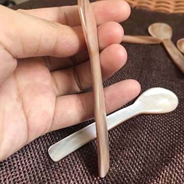 DUEBEL Set of 6 Pink Mother of Pearl 4.5 inch / 11cm MOP Caviar Spoons W Round Handle for Caviar Ser...