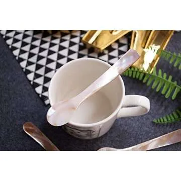 DUEBEL Set of 6 Pink Mother of Pearl 4.5 inch / 11cm MOP Caviar Spoons W Round Handle for Caviar Serving or Egg Serving