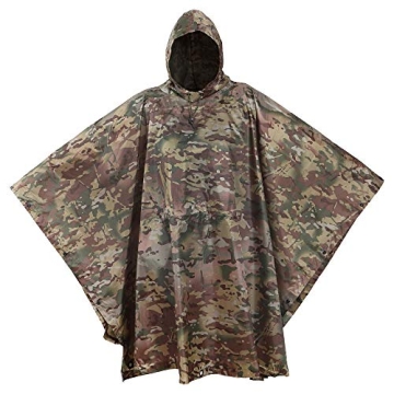 USGI Industries Military Style Poncho | Lightweight Tactical Multi Use Rip Stop Camouflage Rain Ponc...