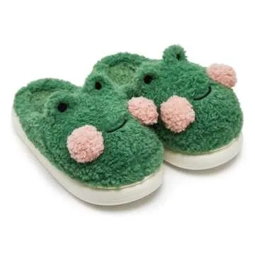 Solyinne Women's Slippers Cute Frog Slippers Bedroom Slippers Winter Warm Animal Slippers Indoor Outdoor