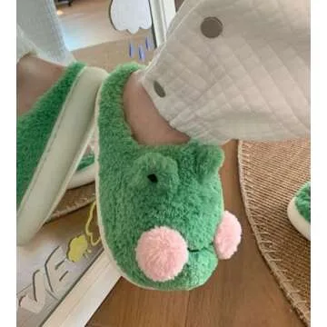 Solyinne Women's Slippers Cute Frog Slippers Bedroom Slippers Winter Warm Animal Slippers Indoor Outdoor