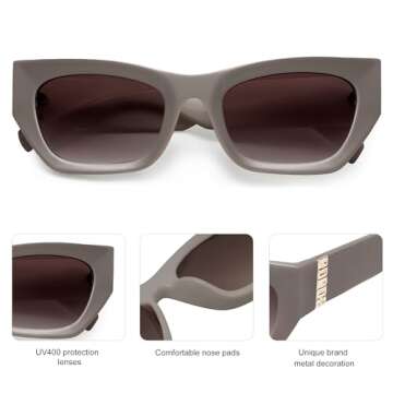 SOJOS Trendy Rectangle Cateye Sunglasses Womens Mens UV400 Fashion Chic Chunky Shades SJ2296, Khaki/Gradient Brown