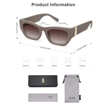SOJOS Trendy Rectangle Cateye Sunglasses Womens Mens UV400 Fashion Chic Chunky Shades SJ2296, Khaki/Gradient Brown
