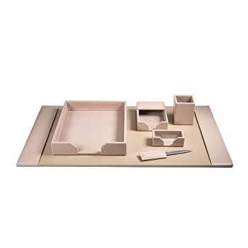 Dacasso Bonded Set Luxury Leather Desk Pad & Desk Organization Essentials, 6 Piece, White Latte