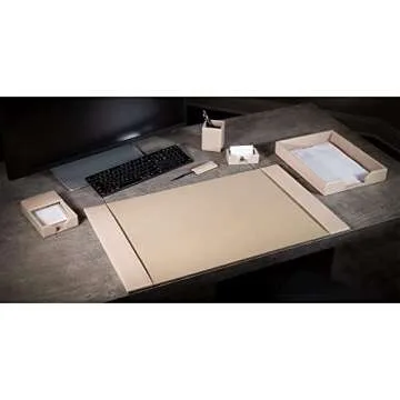 Dacasso Bonded Set Luxury Leather Desk Pad & Desk Organization Essentials, 6 Piece, White Latte