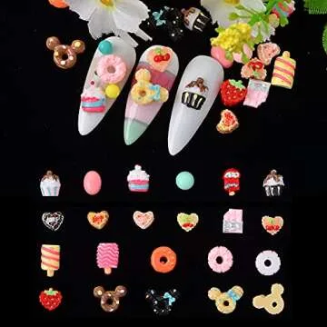 Katfan 3D Resin Candy Nail Charms Mixed Assorted Sweets Cake Flatback Cute Charms Beads Nail Art Dec...