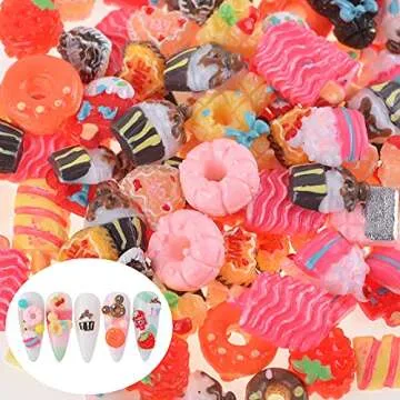 Katfan 3D Resin Candy Nail Charms Mixed Assorted Sweets Cake Flatback Cute Charms Beads Nail Art Decoration Sugar Design Making Nail Art Supplies for DIY Manicure, Crafts, Jewelry