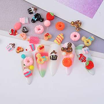 Katfan 3D Resin Candy Nail Charms Mixed Assorted Sweets Cake Flatback Cute Charms Beads Nail Art Decoration Sugar Design Making Nail Art Supplies for DIY Manicure, Crafts, Jewelry