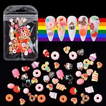 Katfan 3D Resin Candy Nail Charms Mixed Assorted Sweets Cake Flatback Cute Charms Beads Nail Art Decoration Sugar Design Making Nail Art Supplies for DIY Manicure, Crafts, Jewelry