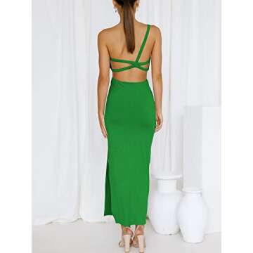 ANRABESS Women Summer One Shoulder Sleeveless Maxi Dress Cutout Sexy Bodycon Semi Formal Dinner Date Vacation Dresses Grass X-Large