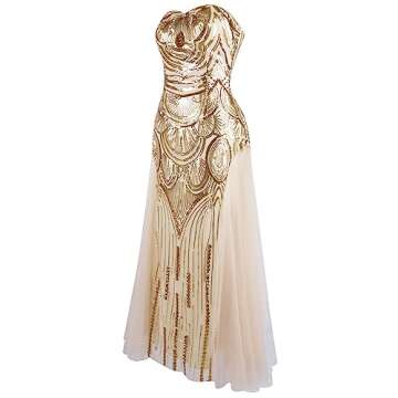 Angel-fashions Women's Champagne Sequin Strapless Sweetheart Mesh Lace up Banquet Dress X-Large